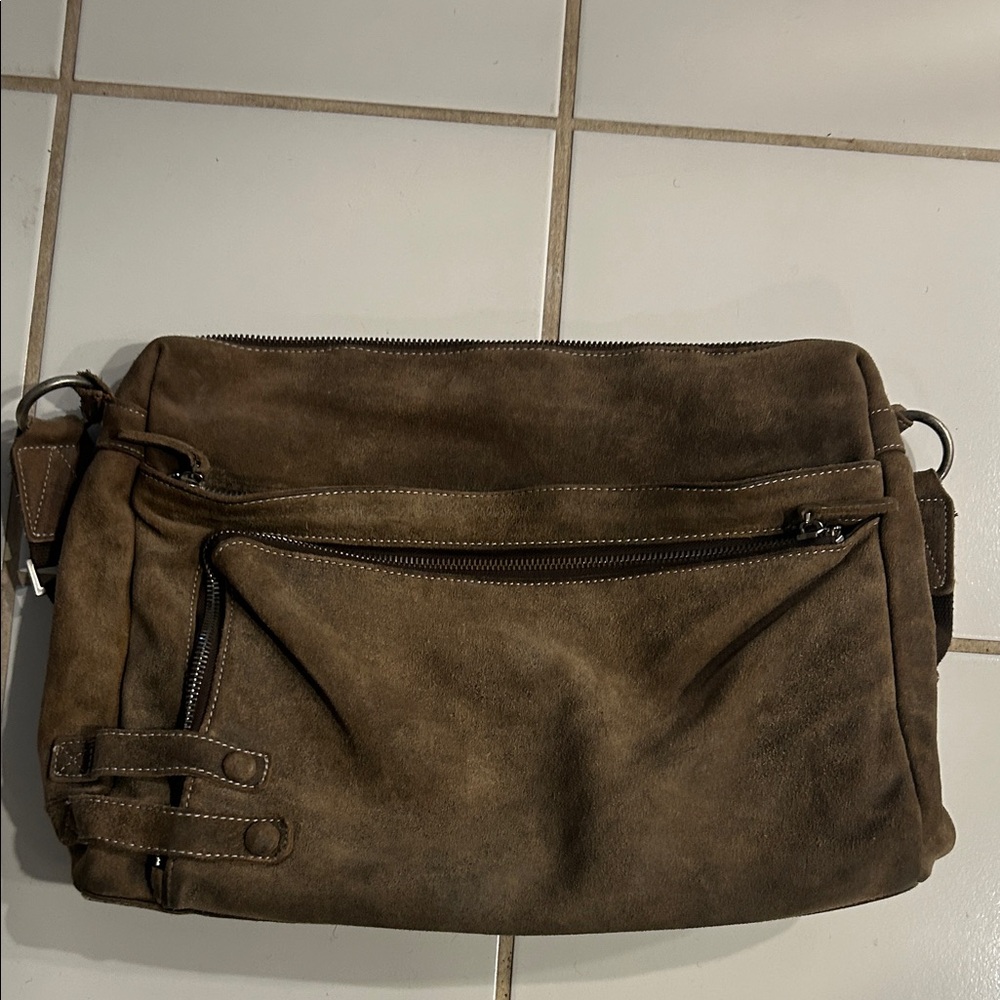 Black Rivet Dark Brown Suede Messenger Bag